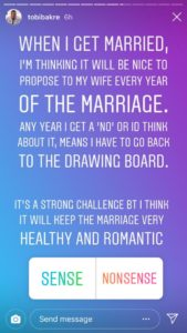 I Will Propose To My Wife Every Year After Marriage- Tobi