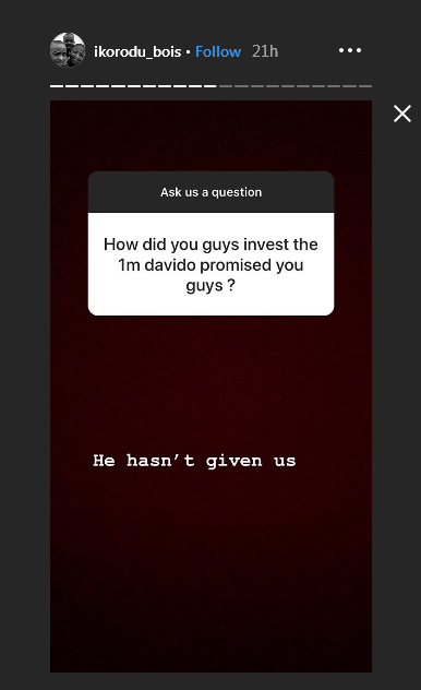 Davido Is A Liar, He Didn't Give Us Any Money - Ikorodu Bois
