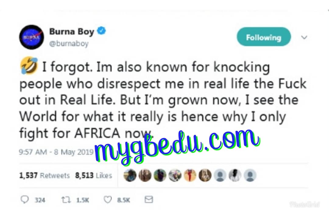 Burna Boy Fights Dirty With A Troll On Twitter