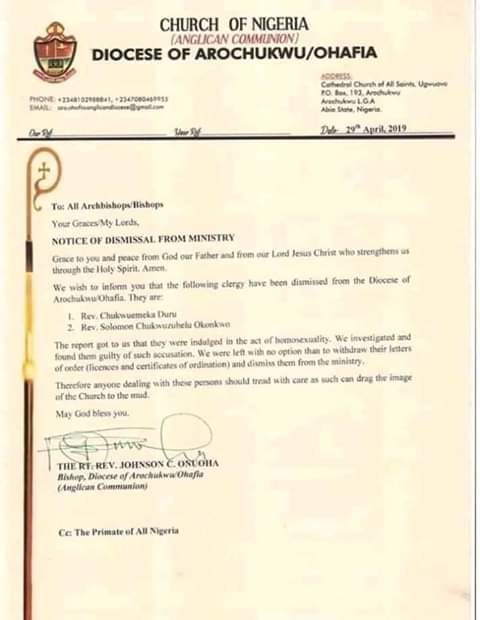 Anglican Church Dismissed Two Gay Priests In Abia State