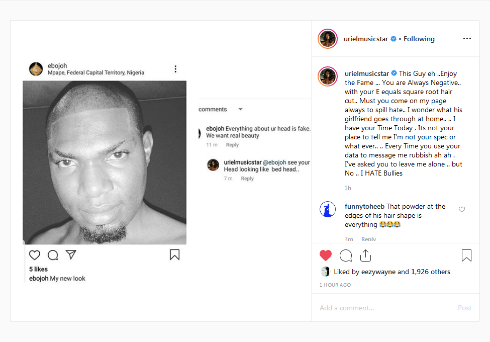 Former BBN Housemate, Uriel Goes Hard And Dirty With A Troll