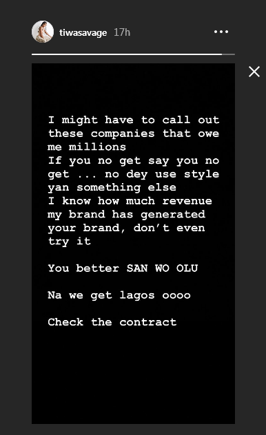 Tiwa Savage Lashes Out On Companies Owing Her