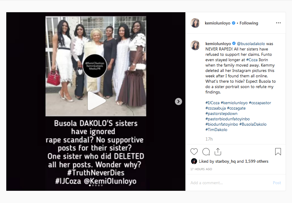 Busola Was Never Raped By Pastor Biodun - Kemi Olunloyo Reveals