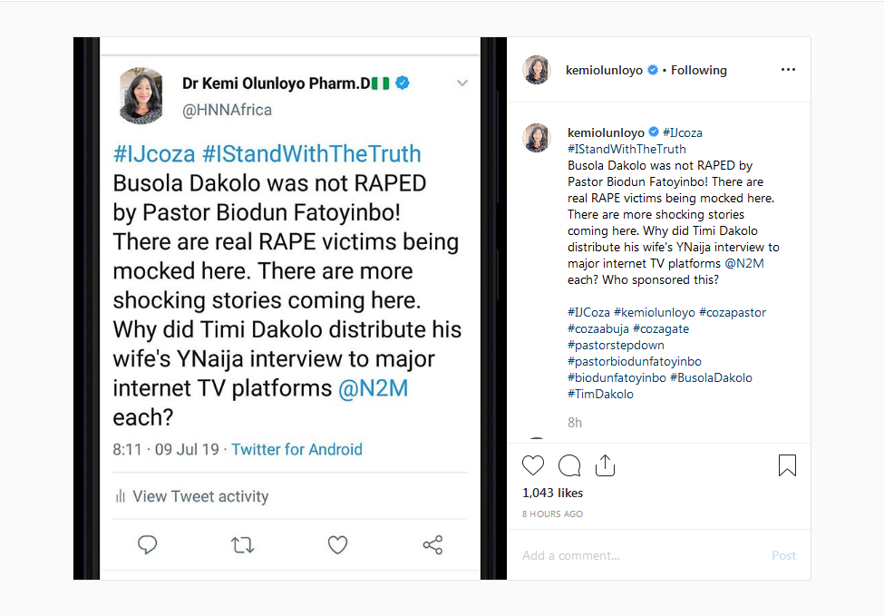 Busola Was Never Raped By Pastor Biodun - Kemi Olunloyo Reveals