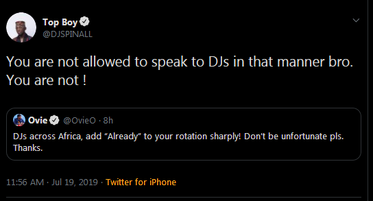 DJ Spinall Call Out Ovie The HOC Of NotJustOK