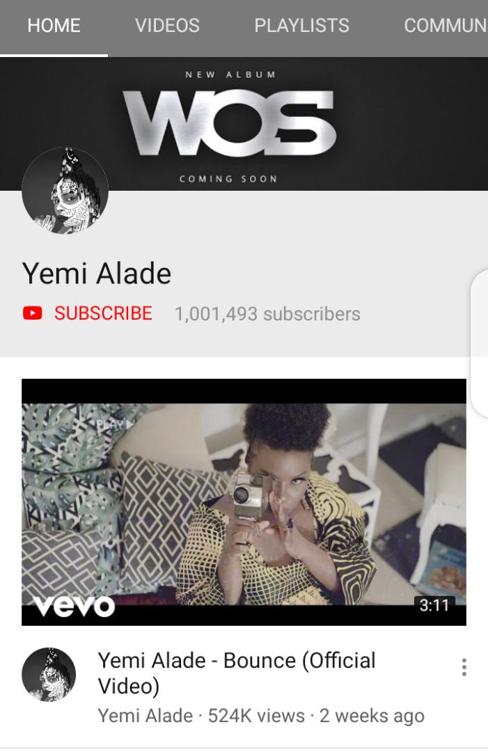 Yemi Alade Surpassed Wizkid & Tiwa Savage, To Hit 1 Million YouTube Subscribers Mark