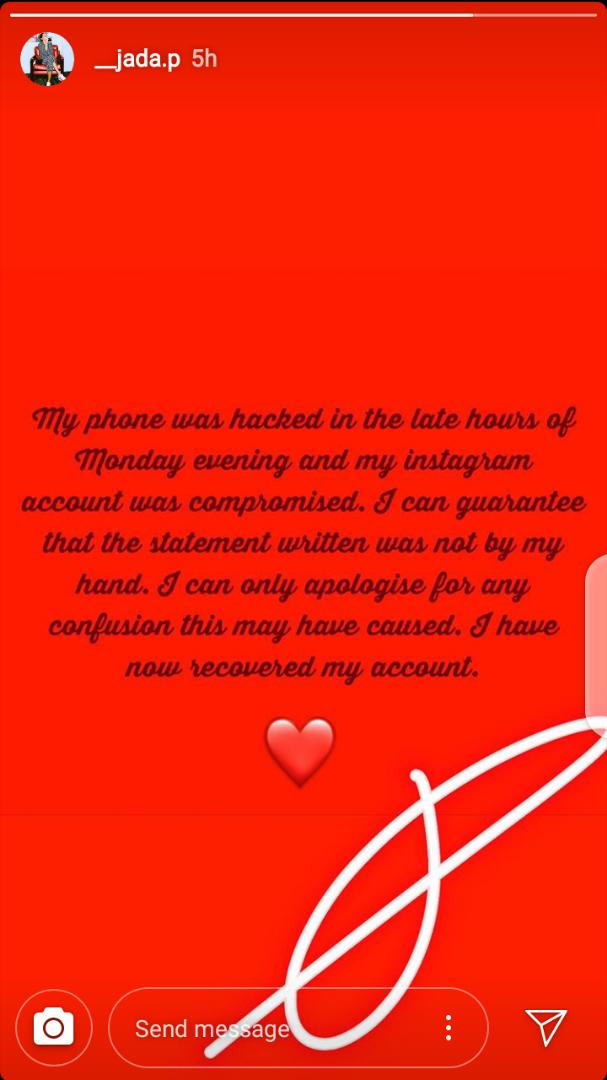 My Account Was Hacked - Wizkid's 3rd Baby Mama Debunks Domestic Abuse Post On Her IG