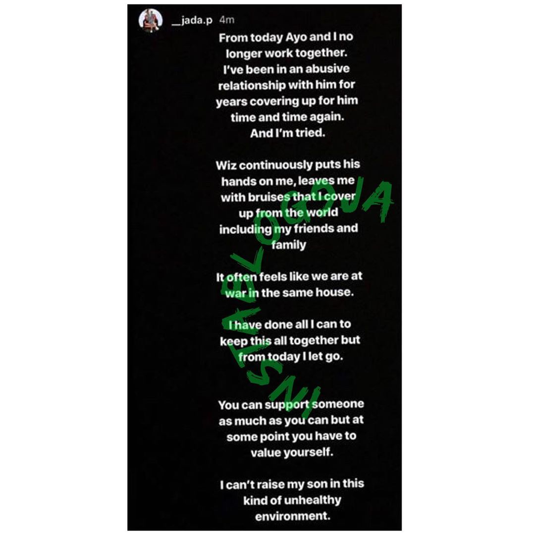 Wizkid's 3rd Baby Mama, Jada Pollock Accuses Star Boy Of Domestic Violence