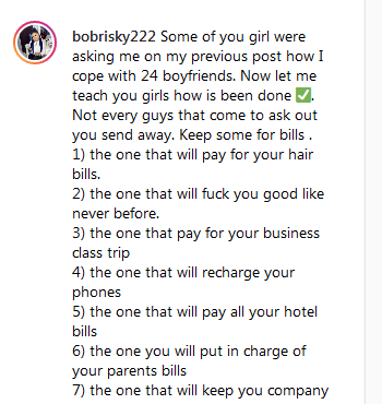 Cross-dresser Turned Transgender, Bobrisky List Out The Functions Of His/her 24 Boyfriends (Lovers)
