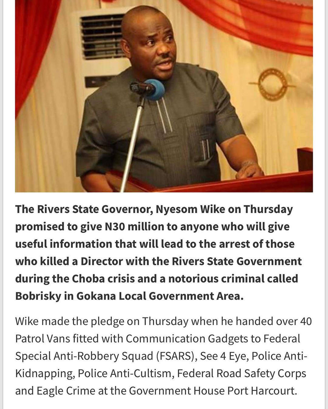 Rivers State Governor, Nyesom Wike Promises N30 Million Prize For The Arrest Of Bobrisky