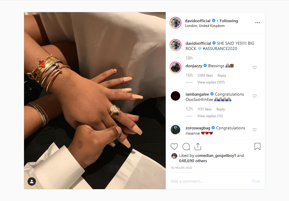 Assurance2020: It Official Davido Finally Puts A Ring On It