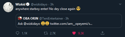 "Anywhere Starboy Enter No Dey Close Again" - Wizkid Gave A Savage Reply To A Fan Who Asked If Teni Is A Virgin